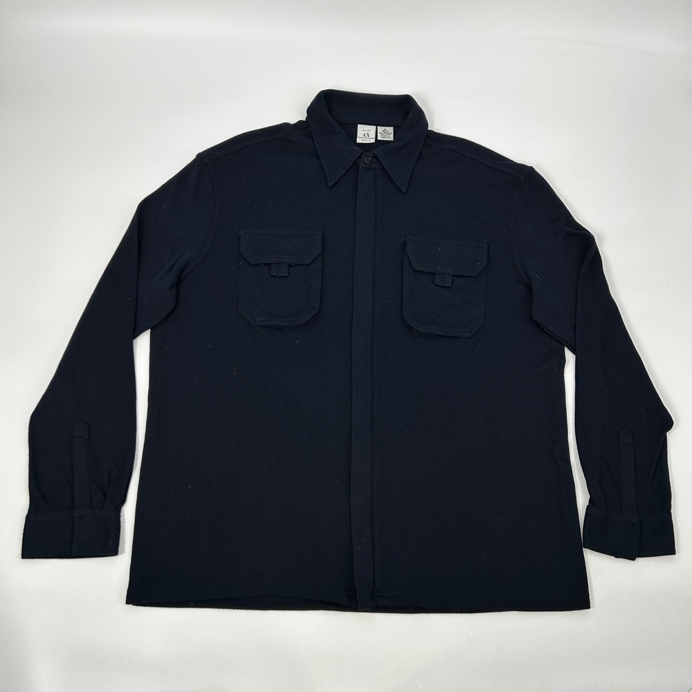 Armani Exchange A/X Shirt Men's XL Navy Blue Long Sleeve Full Zip Double‎ Pocket